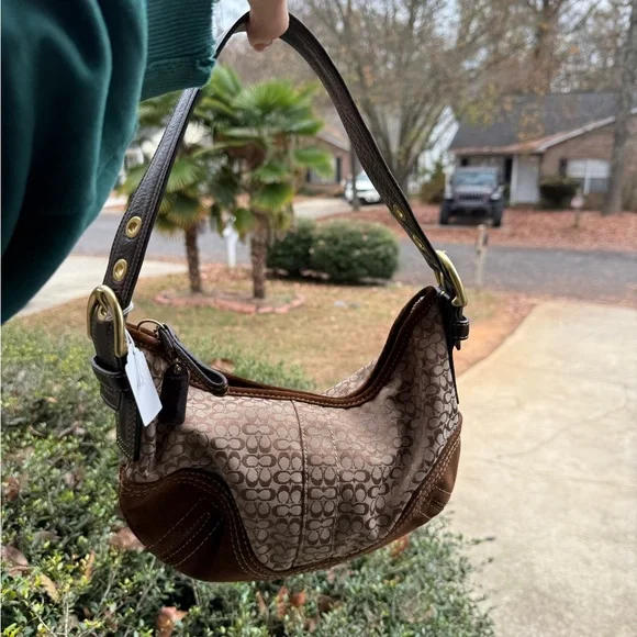 Vintage Coach Y2K 2000s Brown Leather Suede  Mini Shoulder Bag - Picture 6 of 8